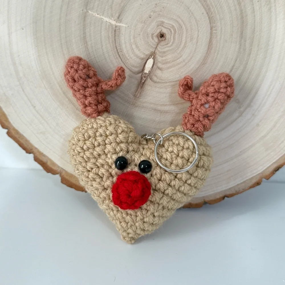 Handcrafted Heart Deer Crochet Keychain